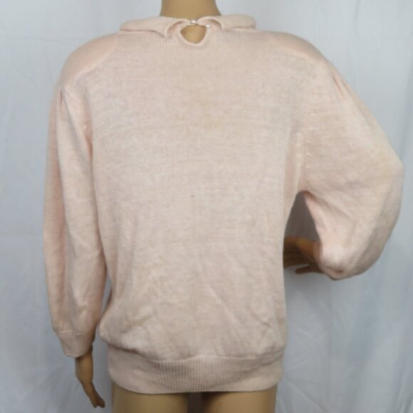 Vintage Sweater Shoulderpads 80s 90s Pastel Pink Floral Pearl Knit Cute Flower - Picture 3 of 7